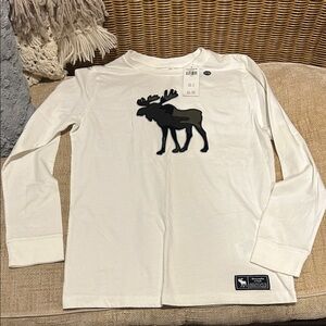 NWT Abercrombie & Fitch Kids Long Sleeve - White with Black Moose size 11/12